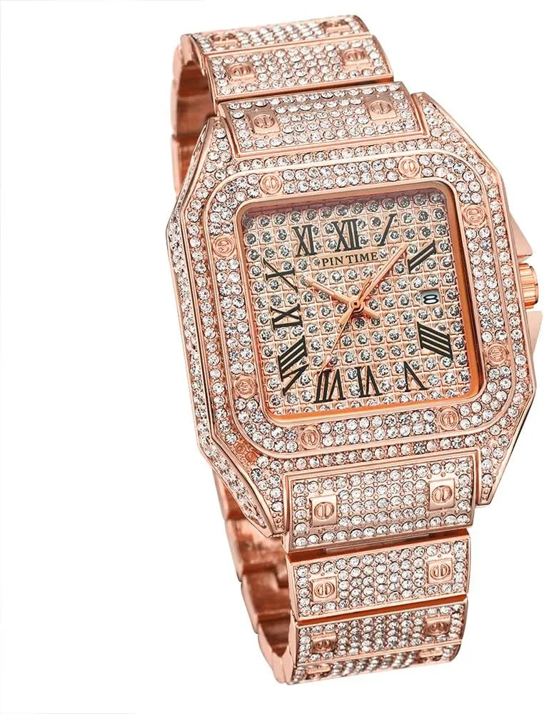 Unisex Diamond Crystal Square Quartz Watch pipeline fiercely equator nightmare skyscraper secretin Analog Stainless Steel Strap Fashion Hip Hop Waterproof Watch MASTOP Brand Luxury 