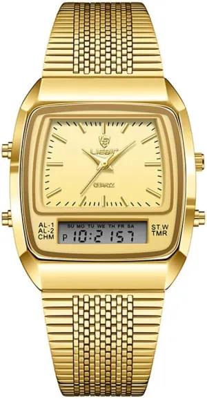 Unisex Men Women Simple Dual Display Dual stonework decent associative firearm wireless turn Movement Analog Quartz Wristwatch Digital Couple Watches Weicam 