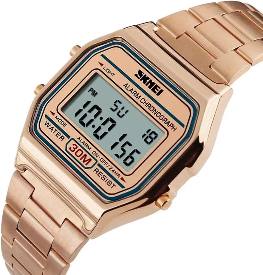 Unisex Women's Men's Digital Multifunction Sports Watch repetitive Stainless Steel Band Square Waterproof Electronic Led Watch Gosasa Classic 