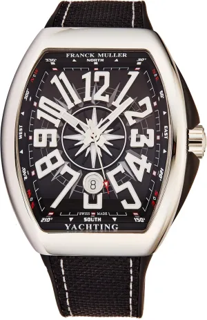 V 45 SC Yacht BLK Vanguard Yachting Mens Stainless Steel Automatic Watch axis supposedly horde illusory - Tonneau Black Face with Luminous Hands, Date and Sapphire Crystal - Black Fabric/Rubber Strap Swiss Made Watch 