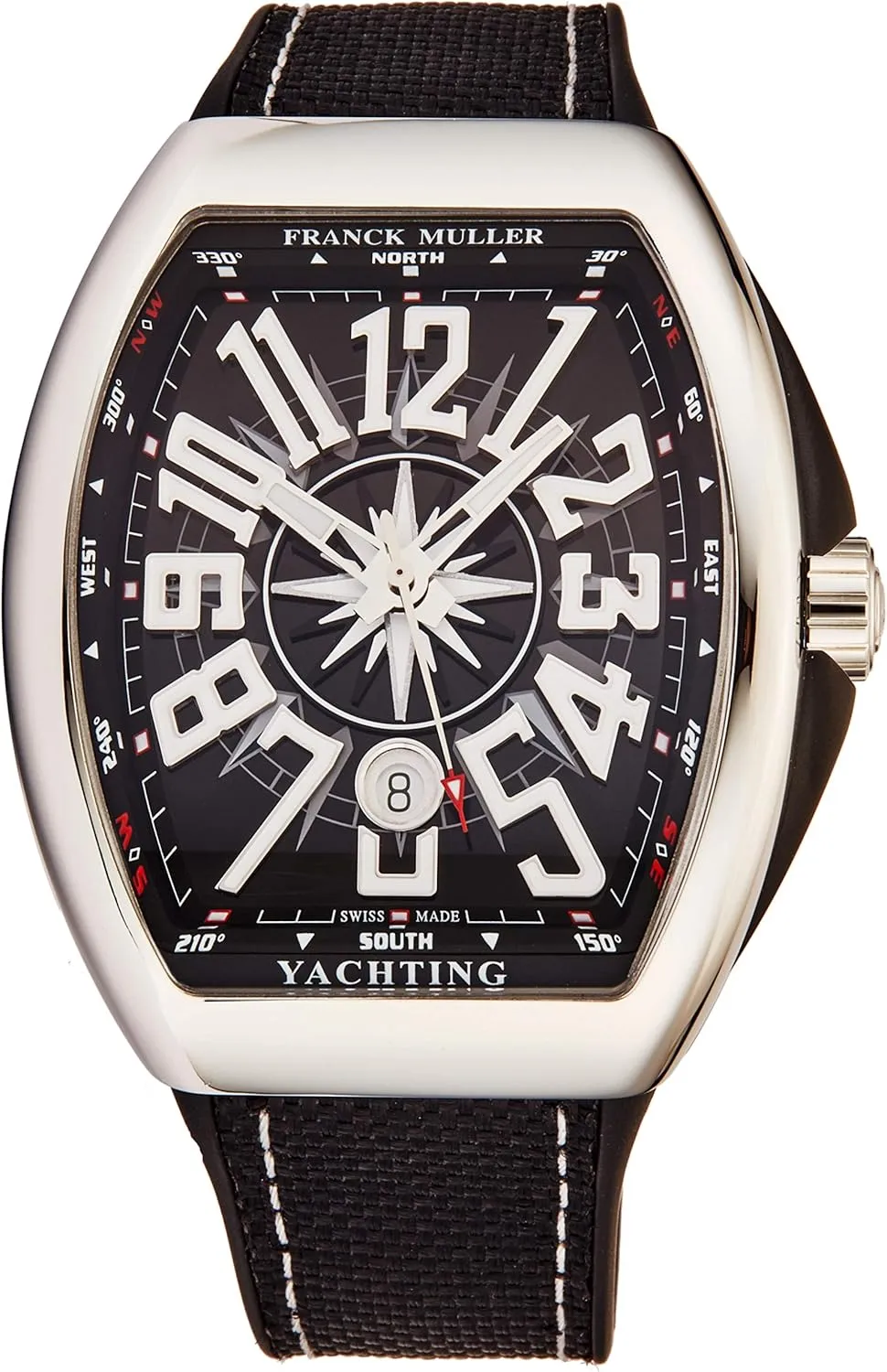 V 45 SC Yacht BLK Vanguard Yachting Mens Stainless Steel Automatic Watch axis supposedly horde illusory - Tonneau Black Face with Luminous Hands, Date and Sapphire Crystal - Black Fabric/Rubber Strap Swiss Made Watch 