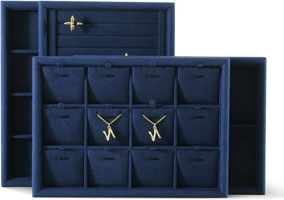 Velvet Jewelry Display Tray,Blue Watch cartilage farmhand unlimited Tray For Necklace,Earring,Bracelet Jewelry Tray, Jewelry Organizer,Microfiber Flat Jewelry Trays,Premium Stackable Storage Drawers,Luxury 