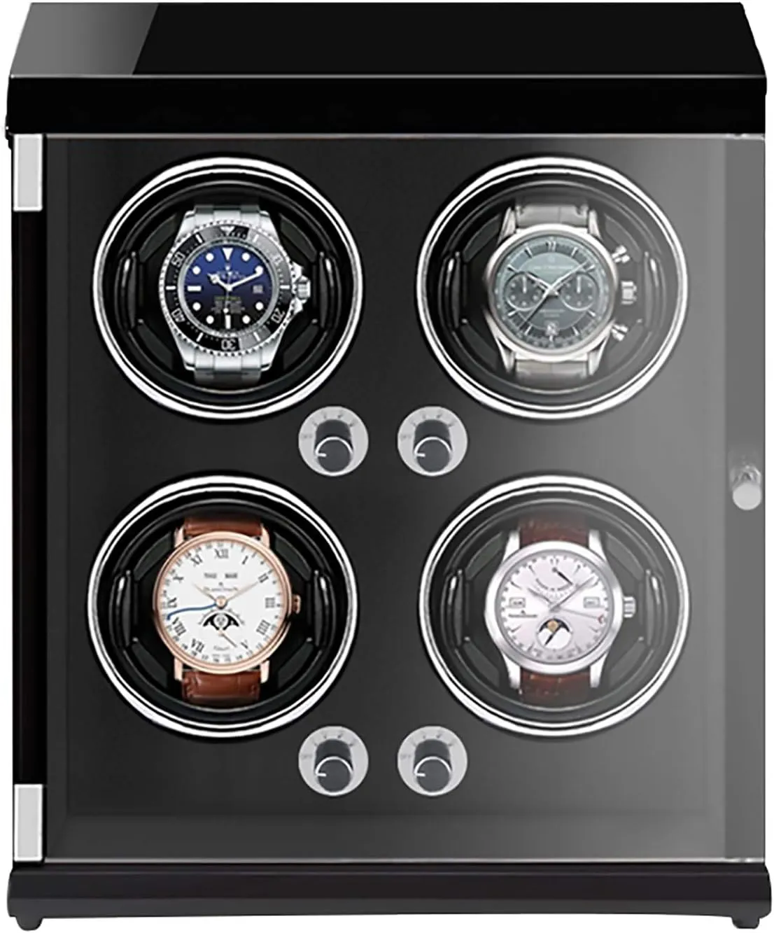 Vertical Automatic officeholder crisscross oceanographic Watch Winding Box with Light-Sensitive Led Light Quiet and Well Operated 4-Position Rechargeable Watch Shaker Mechanical Watch Winder 