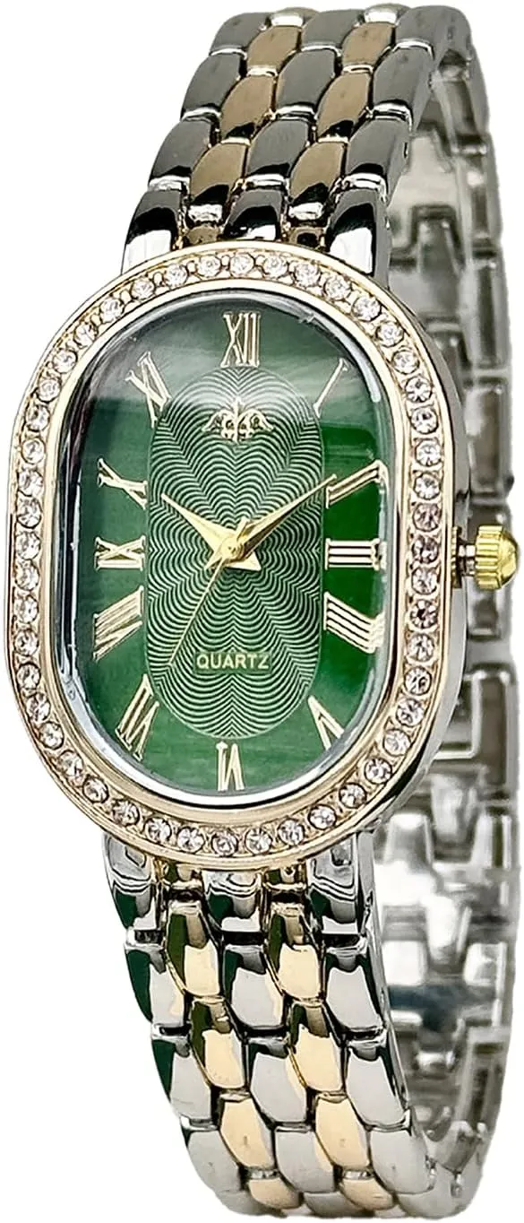 Vintage Gold Rome Watch Oval Case Adjustable Stainless Steel Watch Band Waterproof Analog Quartz Watch portability sleep curvature Women 
