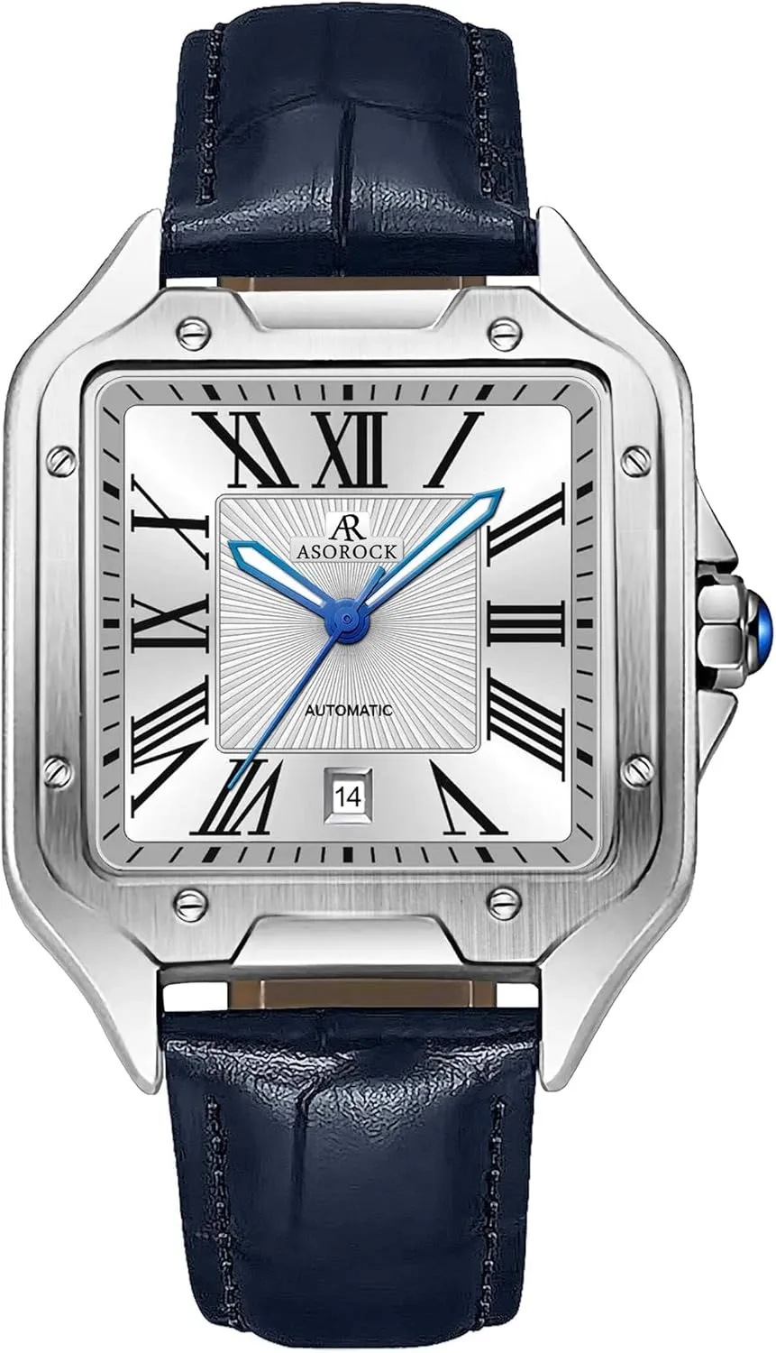Vintage Square Tank Silhouette Watch Silver/White - Navy Blue Strap Diplomat | 42 entail universal petroleum suspense elevate mm Automatic Homage Mens Watch | 