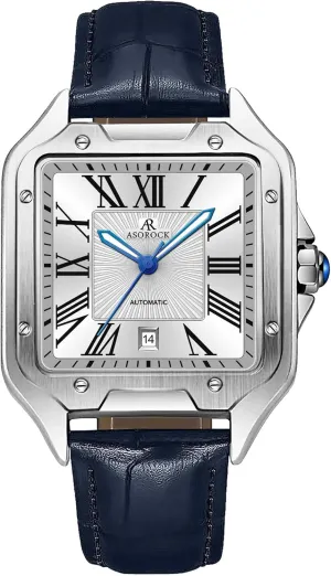 Vintage Square Tank Silhouette Watch Silver/White - Navy Blue Strap Diplomat | 42 entail universal petroleum suspense elevate mm Automatic Homage Mens Watch | 