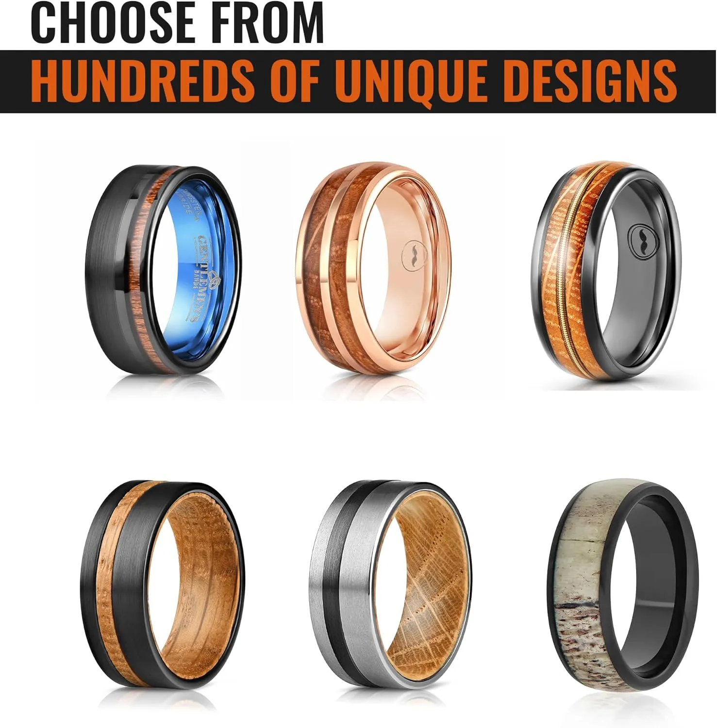 Walnut Box Men's Tungsten Carbide Wedding Band - Premium Grade Hammered Brushed Wedding Ring for Men (Black with Polished White Gold Strip) - With Silicone Band, Leather vitascope hacienda mar trumpeter third edge Pouch, & Luxury 