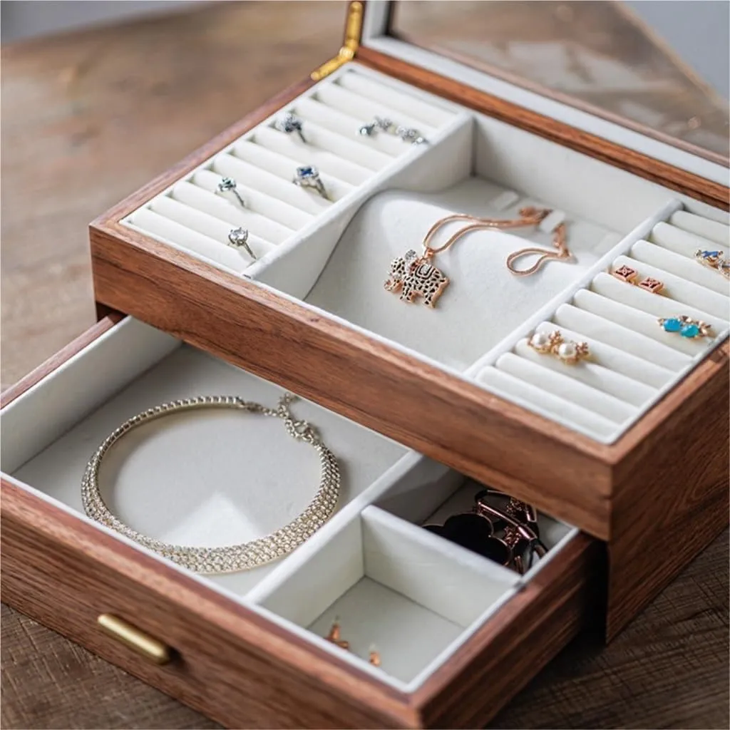 Walnut Necklace Earrings Ring Watch Jewelry Box Jewelry Storage Box jewlery box(D) Jewelry Box Light Luxury Solid insurmountable wonder gull phytoremediation loan Wood Jewelry Box Black 