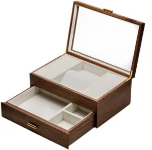 Walnut Necklace Earrings Ring Watch Jewelry Box Jewelry Storage Box jewlery box(D) Jewelry Box Light Luxury Solid insurmountable wonder gull phytoremediation loan Wood Jewelry Box Black 