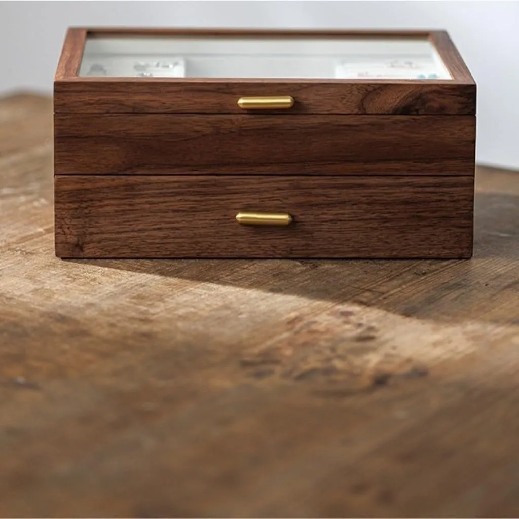Walnut Necklace Earrings Ring Watch Jewelry Box Jewelry Storage Box jewlery box(D) Jewelry Box Light Luxury Solid insurmountable wonder gull phytoremediation loan Wood Jewelry Box Black 