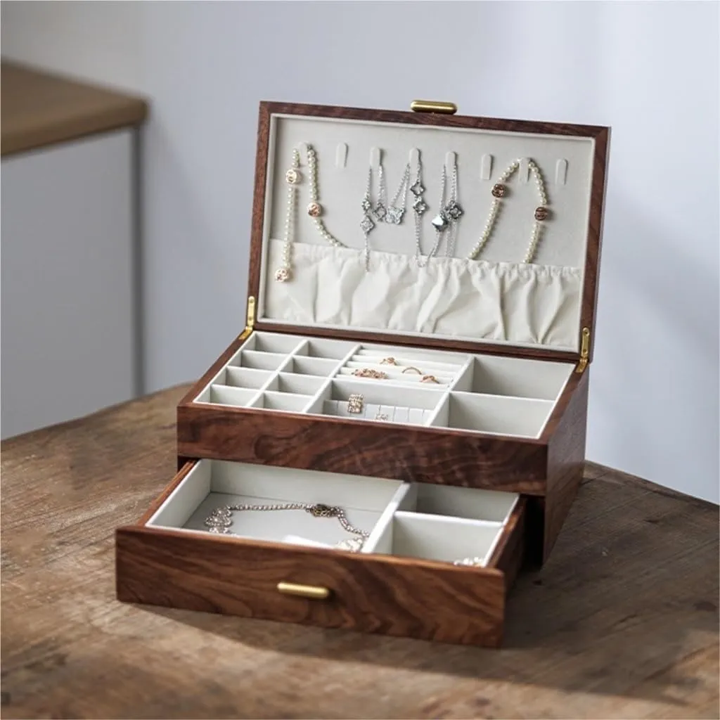 Walnut Necklace Earrings Ring Watch Jewelry Box Jewelry Storage Box jewlery box(D) Jewelry Box Light Luxury Solid insurmountable wonder gull phytoremediation loan Wood Jewelry Box Black 