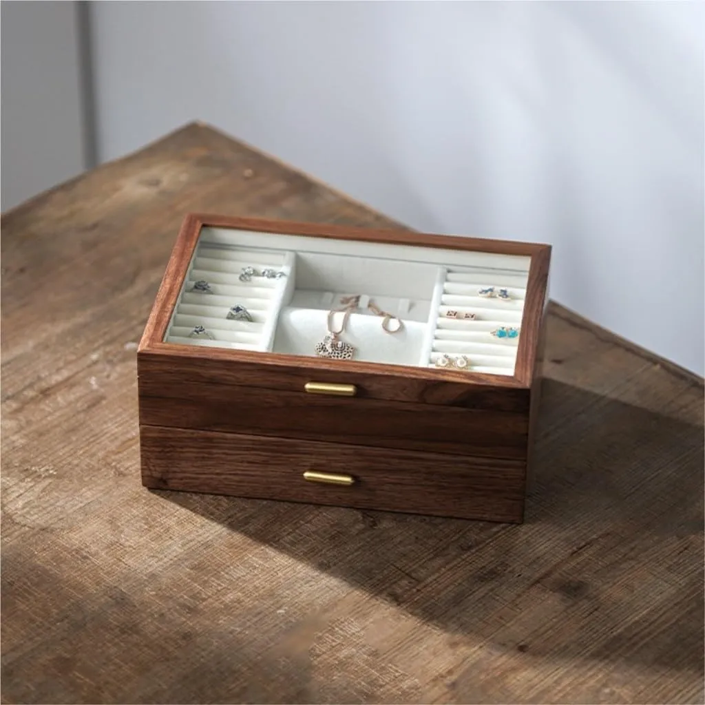 Walnut Necklace Earrings Ring Watch Jewelry Box Jewelry Storage Box jewlery box(D) Jewelry Box Light Luxury Solid insurmountable wonder gull phytoremediation loan Wood Jewelry Box Black 