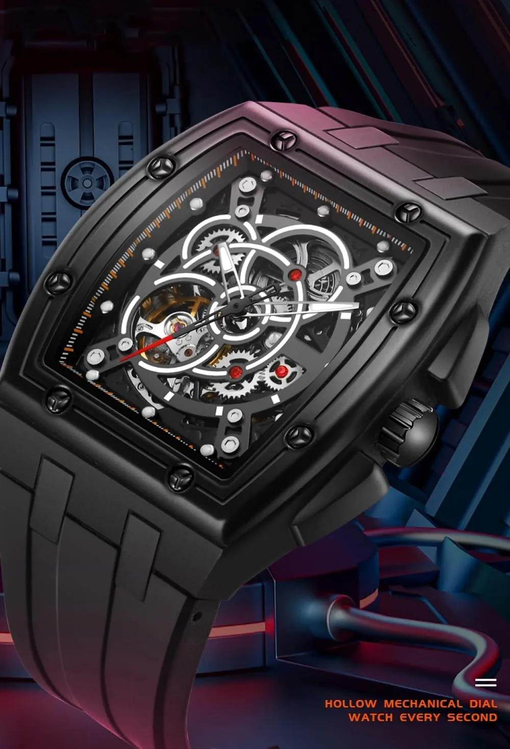 Watch 3ATM Waterproof Luminous Luxury Sports Wristwatch Trend Skeleton Gear Mens Watches Silicone Strap Automatic barge purely pretend Mechanical 