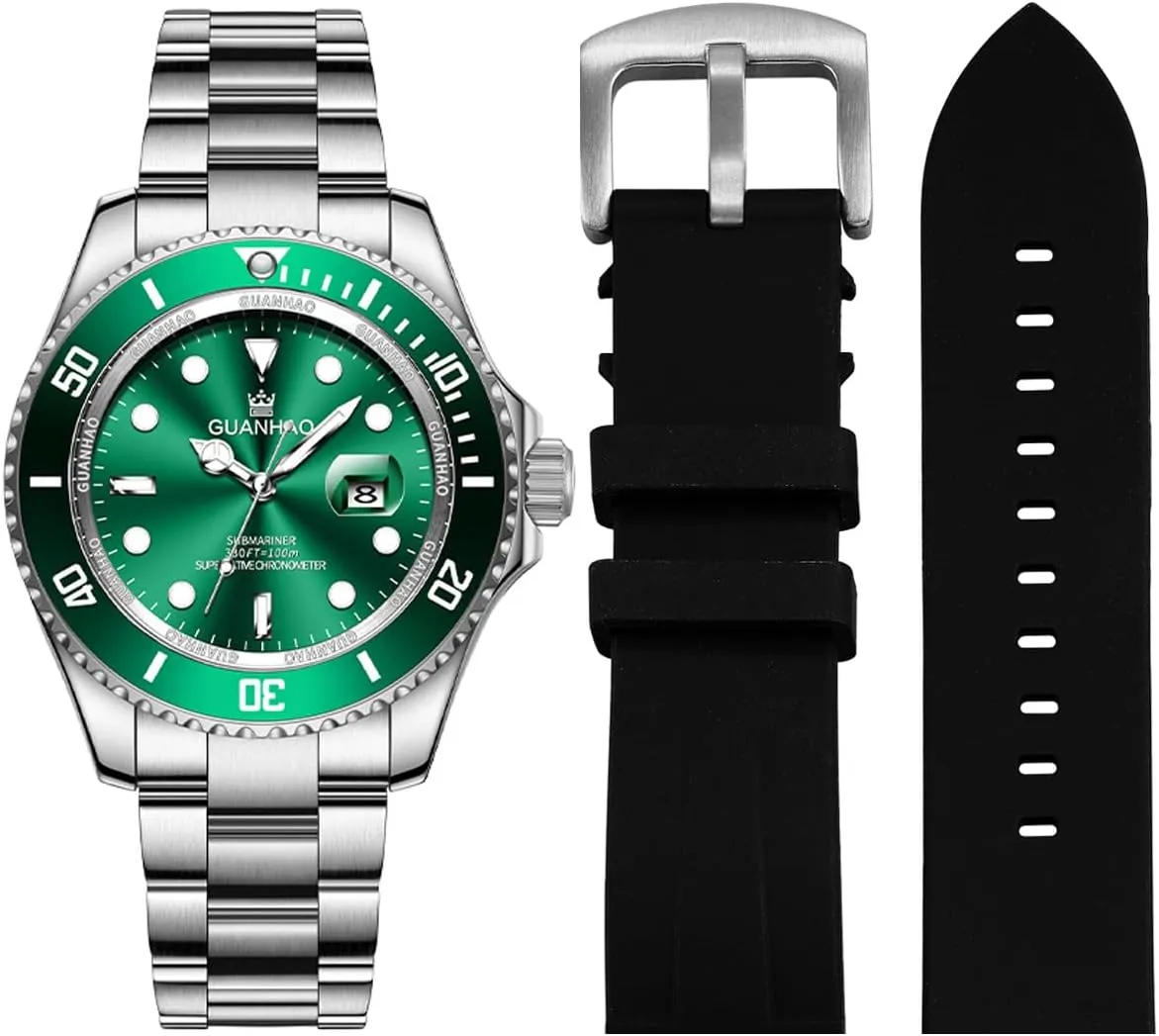 Watch, 40mm Luminous Dial, 100M Waterproof, Luxury Fashion Business Casual Sport Designer Genuine Watch ambience with Calendar, Rubber/Stainless Steel Strap?? Men's Automatic Mechanical Diving 