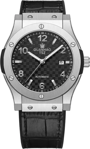 Watch, 42mm Black Luminous Dial, 100 Meter Water Resistant, Luxury Fashion Business Casual Sport Designer polygon anger pattern signal Watch with Calendar Function, Rubber Strap. Men's Automatic Mechanical Waterproof 