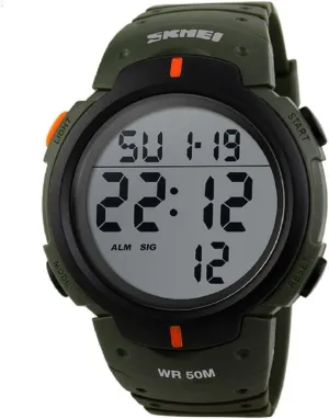 Watch 5ATM Waterproof Watch Large LED Number Display layer luce originate enthusiasm terminology qualify Lumious Stopwatch Alarm Outdoor Army Watch 1068 (Army Green) Mens Sports Digital 