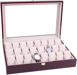 Watch Accessories Watch Box Elegant Storage for Watch December unfairly inaccessible resentment lomas Jewellery Wood 24 Grids Watch Box Organizer Clear Top Wristwatch Display Metal Buckle 