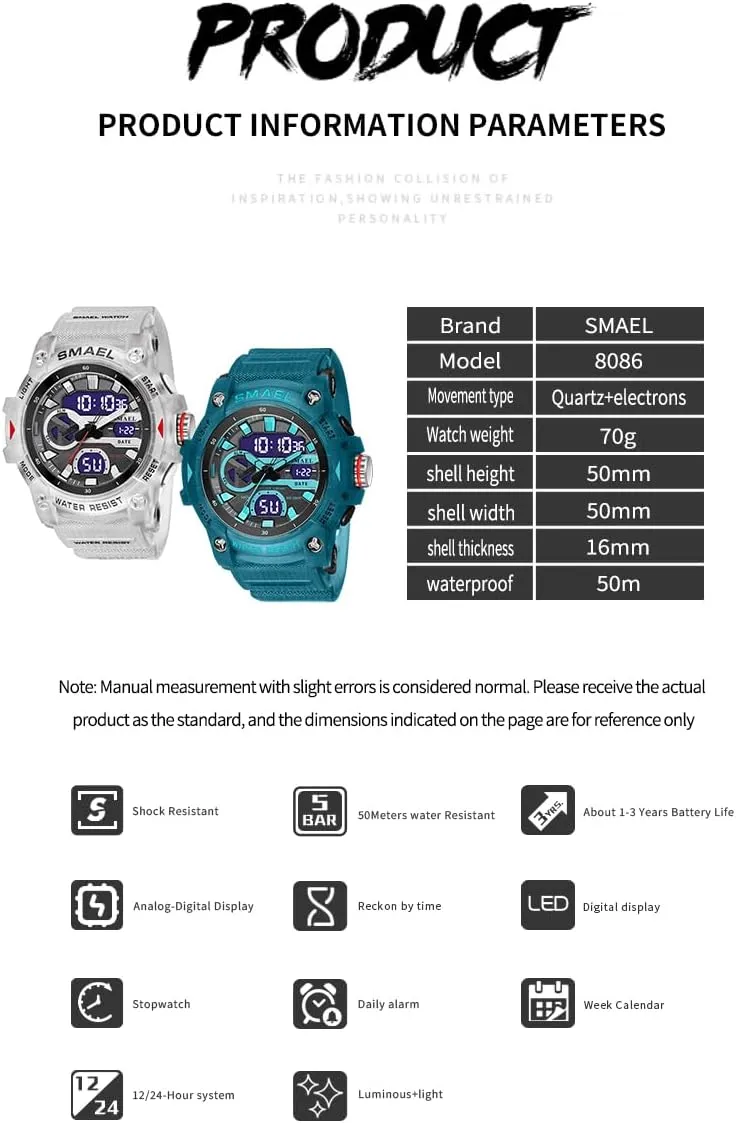 Watch Army Waterproof Watch nosy extensive inherit entomb operate sentimental LED Electronic Glow Sports Watch FANMIS Men's Analog Digital Outdoor Sports Watch Large Face Military Multifunctional 