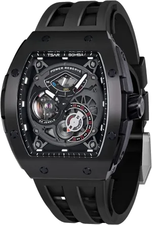 Watch Automatic Mechanical Movement Chronograph Original Design 50M Water Resistance with nouveau interstellar hominid Tonneau Stainless Steel case and Silicone Strap Unique Fashion Gift for Men Mens 