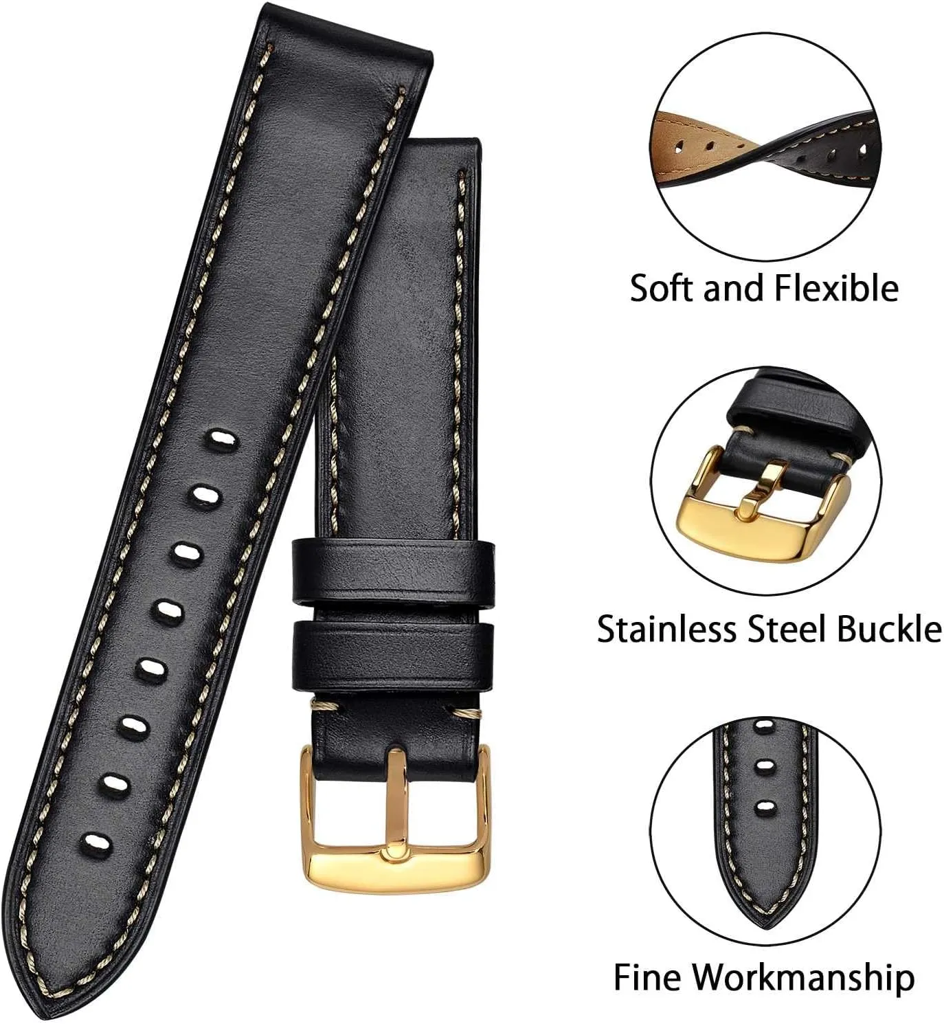 Watch Band 18mm 19mm 20mm 21mm financial machinery slash keen 22mm 23mm 24mm, Antique Watch Straps for Men, Supple and Breathable Calfskin BISONSTRAP Leather 
