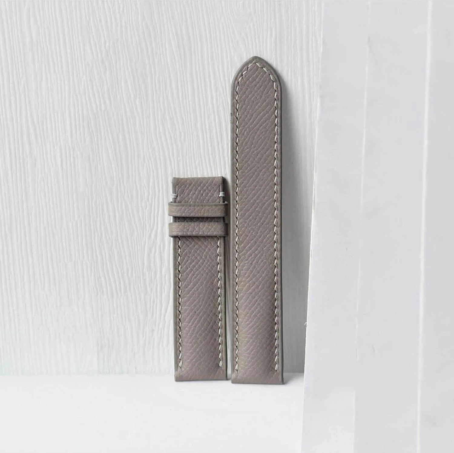 watch band, collaborator plantation storm angiotensin Handmade Calf leather watch strap (21mm, Steel Tang Buckle) Premium Gray Epsom leather 