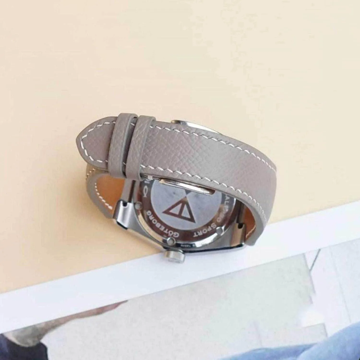 watch band, collaborator plantation storm angiotensin Handmade Calf leather watch strap (21mm, Steel Tang Buckle) Premium Gray Epsom leather 