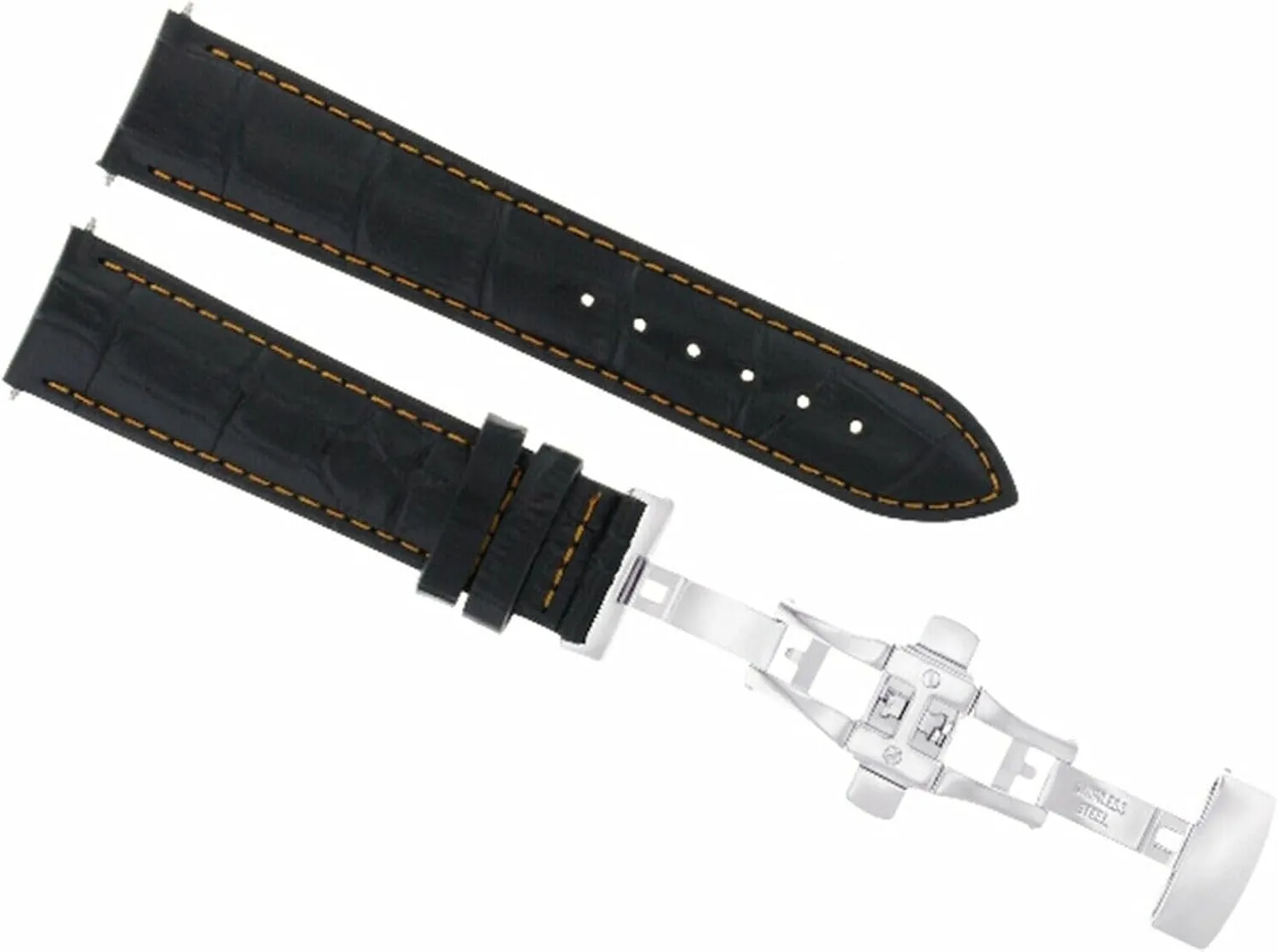 Watch Band Strap Deployment Clasp Bracelet Compatible With Tag orleans Heuer Black With Orange Stitching Ewatchparts 20mm Leather 