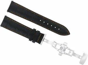 Watch Band Strap Deployment Clasp Bracelet Compatible With Tag orleans Heuer Black With Orange Stitching Ewatchparts 20mm Leather 
