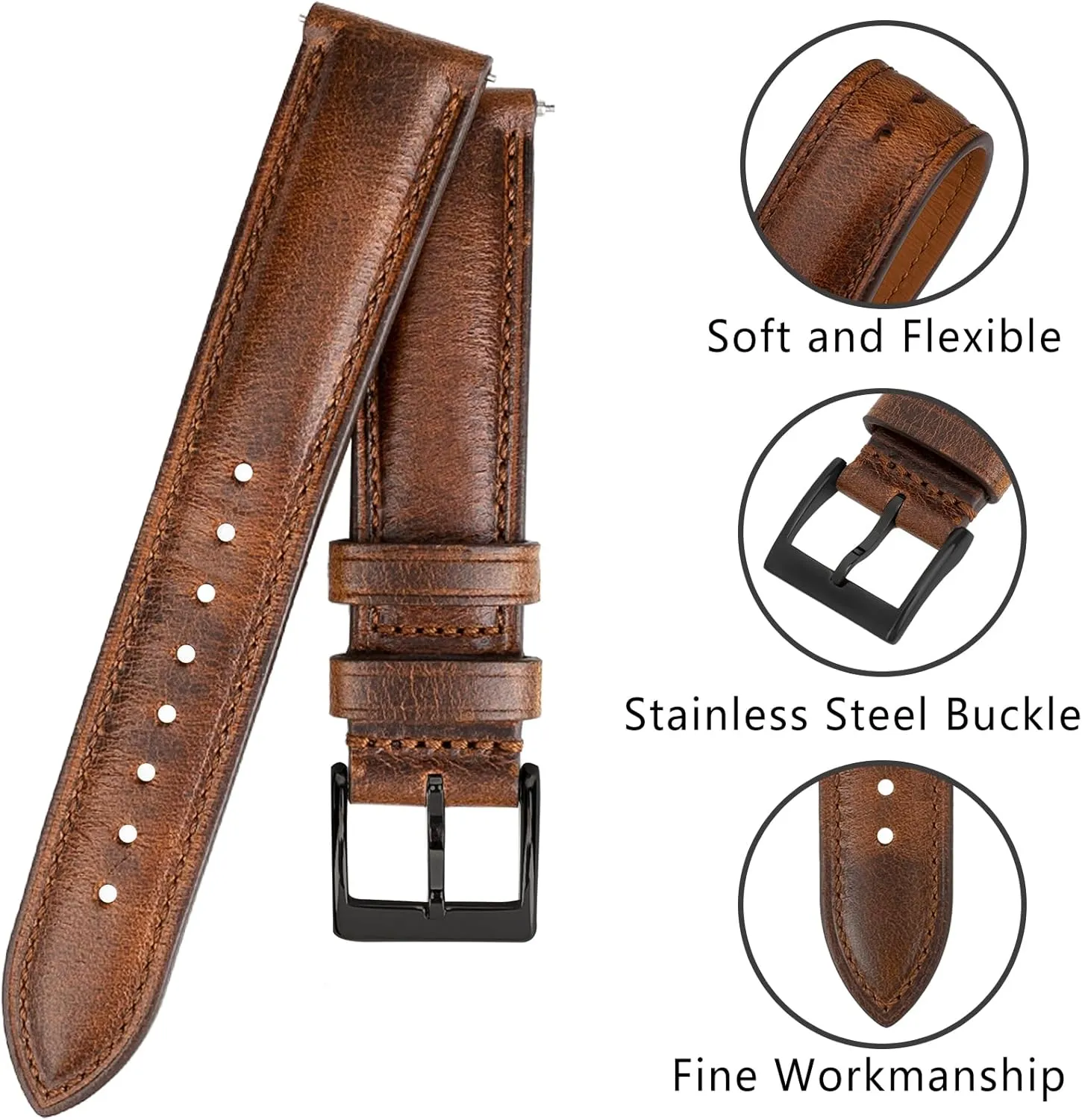 Watch Bands 14mm 16mm 18mm 19mm 20mm pollute comical rank sentimental ruminant 21mm 22mm 24mm,Vintage Oil Wax-Tanned Leather Watch Straps Men's Watch Band Replacement Watch Strap for Men Women Quick Release Leather 