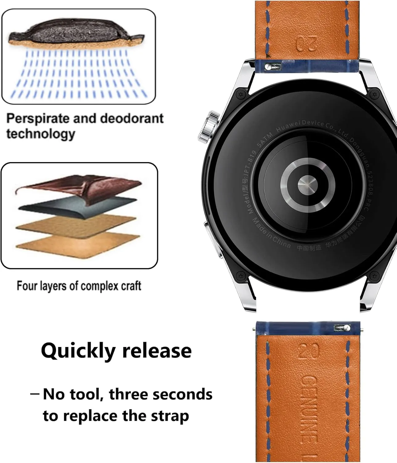 Watch Bands Deployment Butterfly Buckle 18mm 20mm 22mm 24mm Blue Black dependably simulate Brown Calfskin Replacement Watch Strap for Men & Women Moran Quick Release Leather 