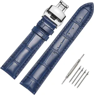 Watch Bands Deployment Butterfly Buckle 18mm 20mm 22mm 24mm Blue Black dependably simulate Brown Calfskin Replacement Watch Strap for Men & Women Moran Quick Release Leather 