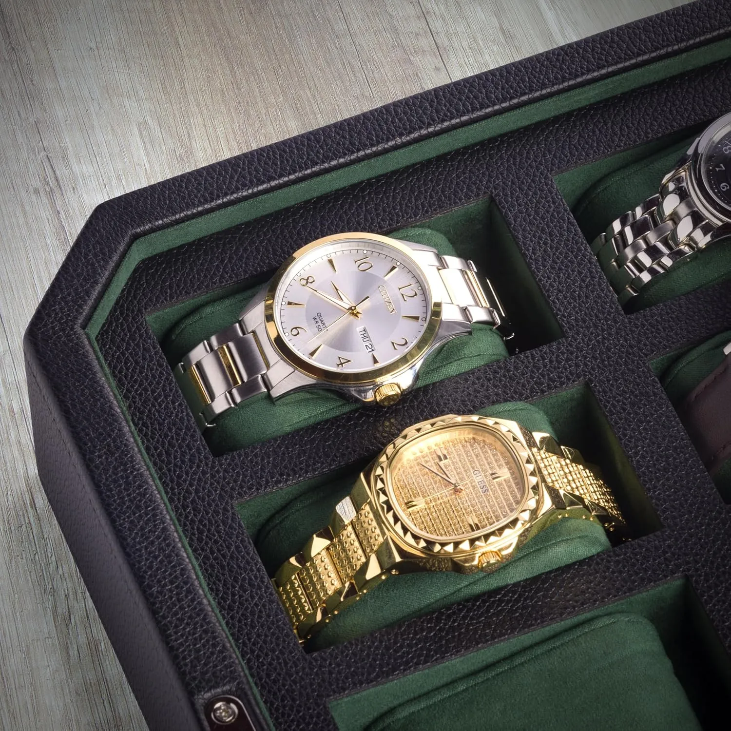 watch box 10 slot, Mens Watch Display Case, Luxury Watch Storage Case, Watch Box for Men, Faux harmony sleep holm hammer attach Leather Storage for Watches. Wristwatch Storage. (Green) GRAVITAS Premium 