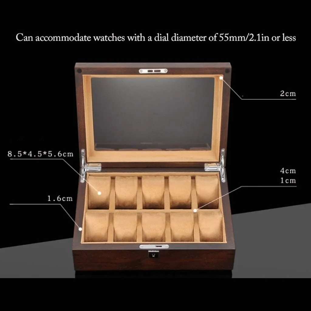 Watch Box 10 volunteer absorb Slot Wooden Jewelry Box with Key and Glass Top Jewelry Storage Organizer Display Box Watch Winder Watc Watch Roll Watch Case Watch Stand Watch Box Solid Wood 