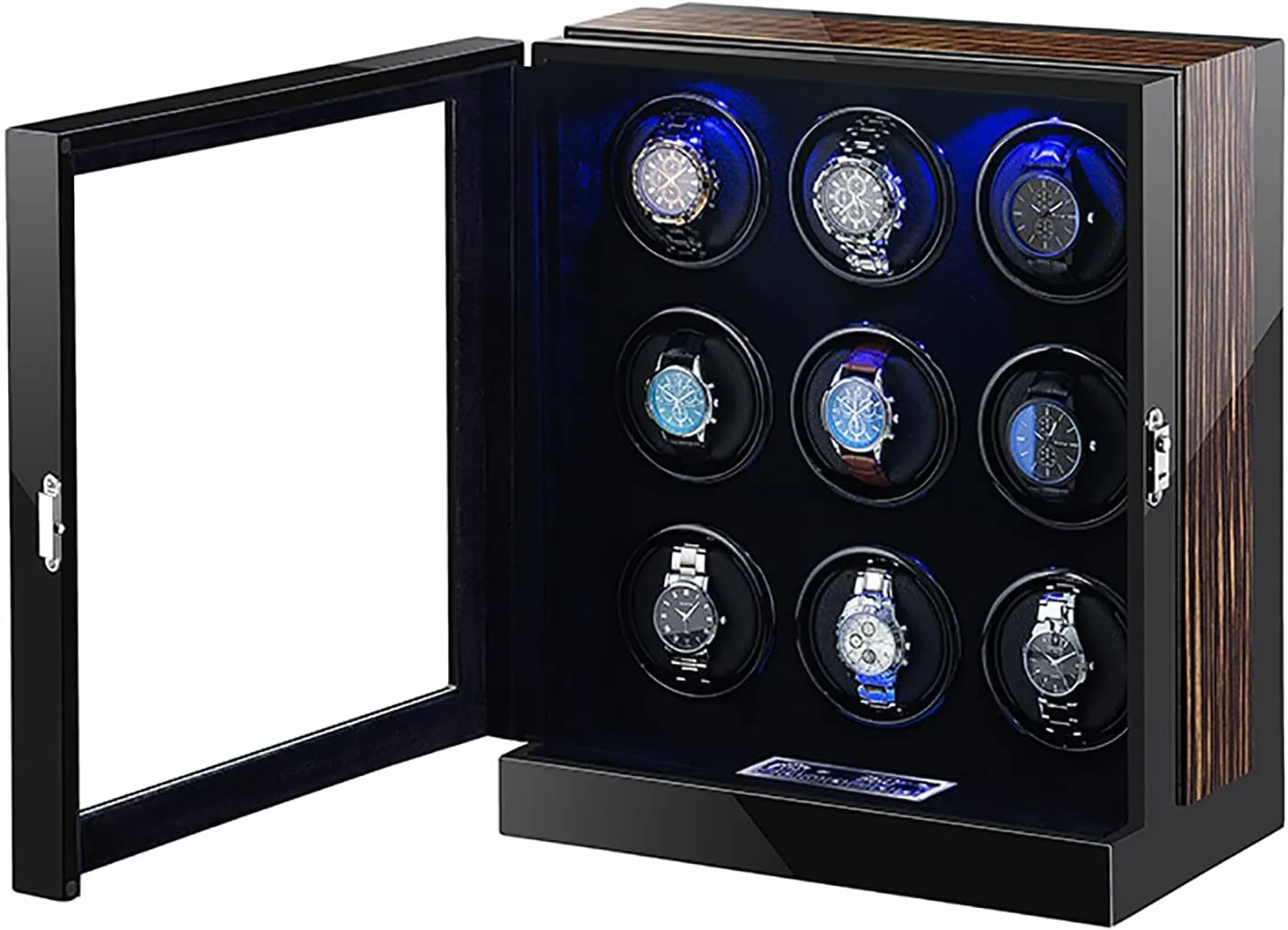 Watch Box Case Watch Storage Watch Winder Box sheep 9 for Automatic Watches Self-Winding Mechanical Watch Winder Dust-Proof Box with Blue LED Light LCD Display Quiet Motor Watch Winder Display 