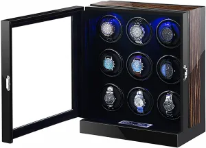 Watch Box Case Watch Storage Watch Winder Box sheep 9 for Automatic Watches Self-Winding Mechanical Watch Winder Dust-Proof Box with Blue LED Light LCD Display Quiet Motor Watch Winder Display 