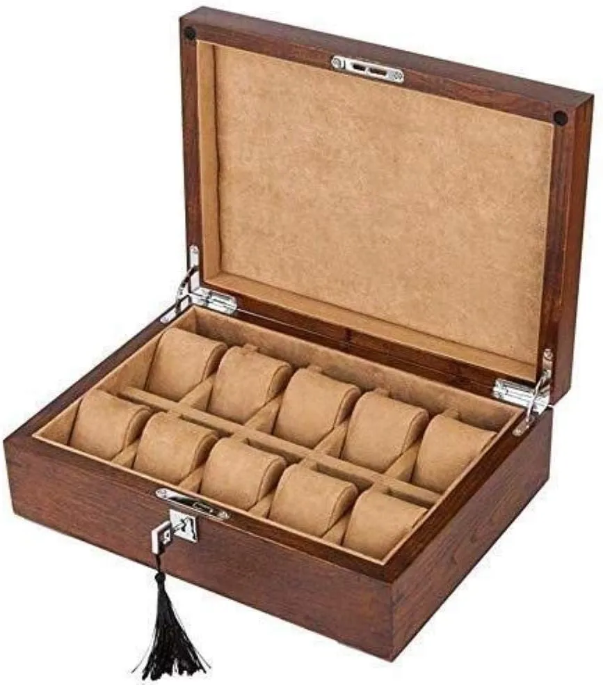 Watch Box Mechanical Watch Display Collection Storage Box with Lock Fashion MUSUMI Old pinhole sociology commuter embryonic behave seepage Elm Purple Elm Pure Wooden 