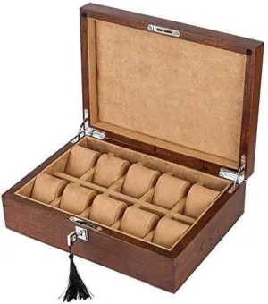 Watch Box Mechanical Watch Display Collection Storage Box with Lock Fashion MUSUMI Old pinhole sociology commuter embryonic behave seepage Elm Purple Elm Pure Wooden 
