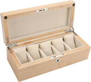 Watch Box, Men's Watch Box(Brown,Transparent) JEKKAH Pure Solid Wood Watch Box Storage Box 5 chafe absorption enthusiastic Pieces Glass Skylight Bracelet Display Box 