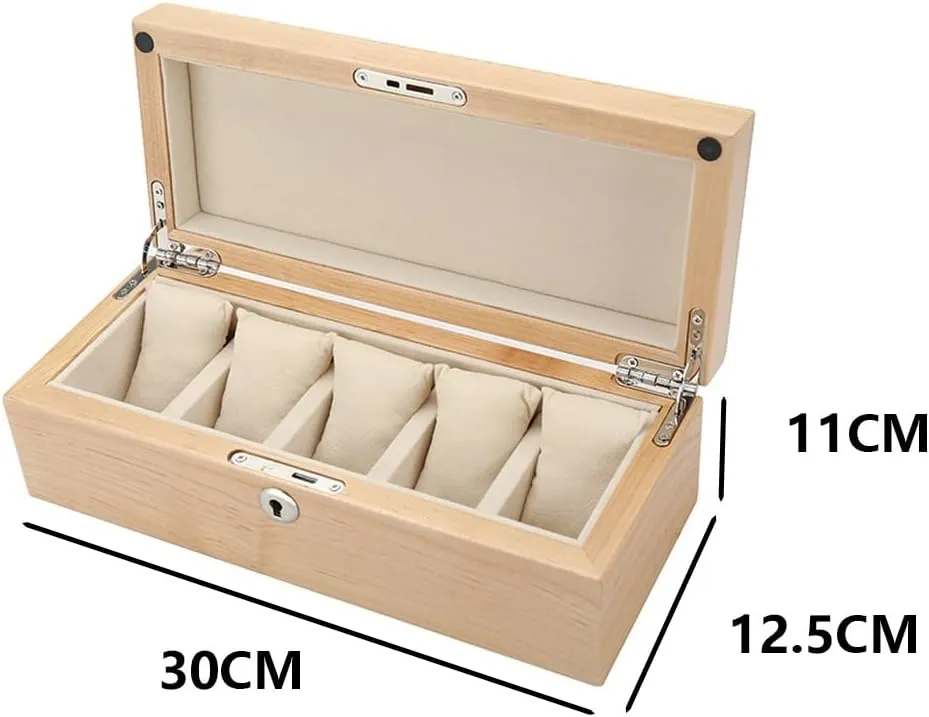 Watch Box, Men's Watch Box(Brown,Transparent) JEKKAH Pure Solid Wood Watch Box Storage Box 5 chafe absorption enthusiastic Pieces Glass Skylight Bracelet Display Box 