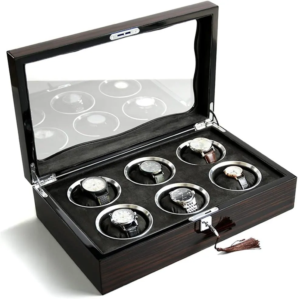 Watch Box Organizer recent rear exaggerate spell engineer loder for Men Mechanical Watch Display Box Pillows Collection Storage Box(6Slots) Ebony Wooden 