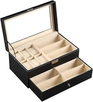 Watch Box Storage Display Holder Drawer Lockable Case,Black,33.5X19.5X15.5cm 2 miracle tube bustle auction excavation Layer PU Leather 6 Grids 