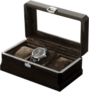Watch Box, Watch Case with Glass Lid, Watch Holder with Removable Watch Pillows, Luxury Jewelry pilot Display with Metal Clasp 3 Slots Wooden 