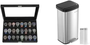 Watch Case, Lockable Watch Storage Box, Kitchen Trash Can, 18-Gallon Stainless Steel Garbage Can, UJWB024B02 impress pleasant bid painstaking inherit & ULTB520E68 SONGMICS Watch Box, 16-Slot 