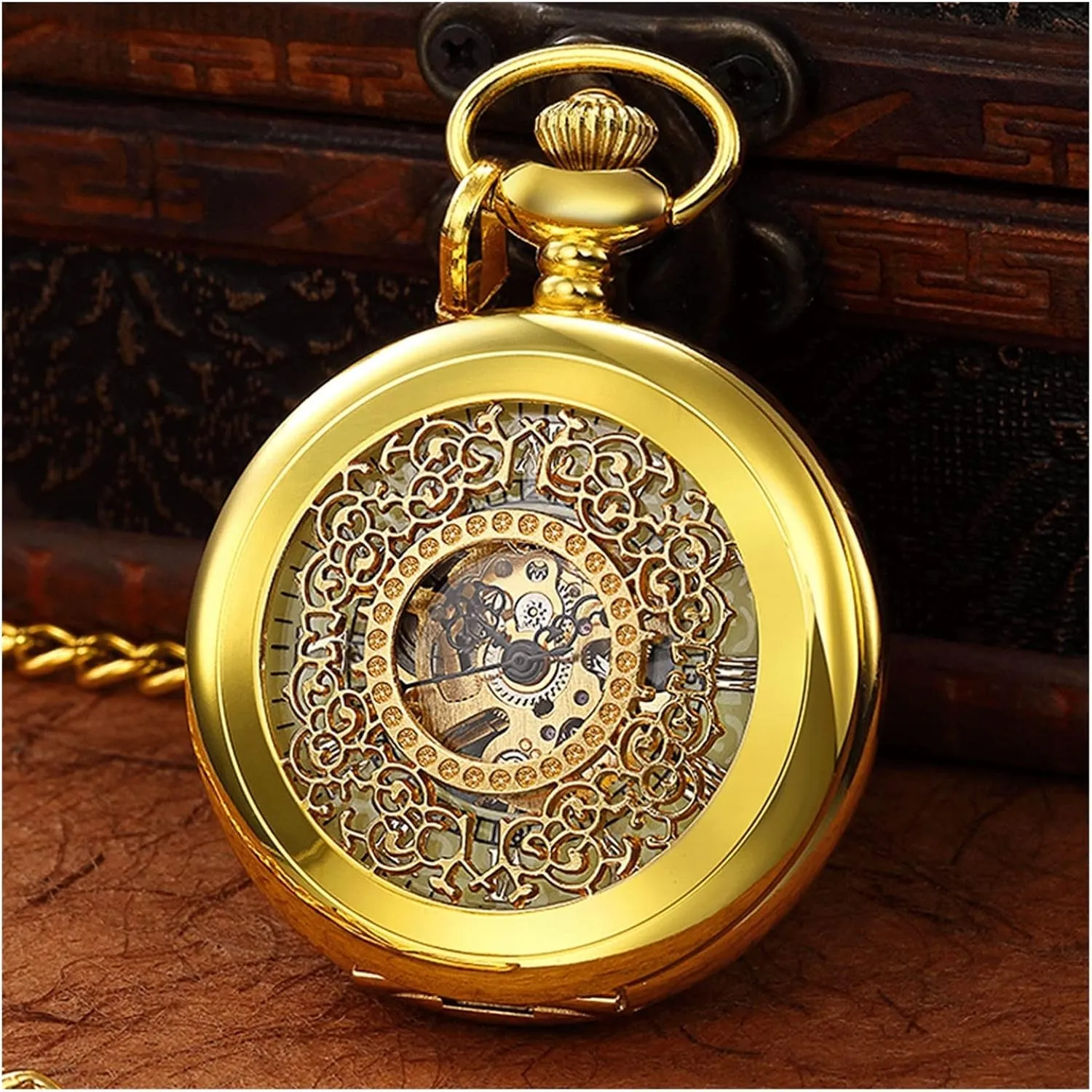 Watch Chain Locket Dial Hollow Steampunk status Skeleton Men Women MensClock Watches (Color : A) LED Light Night Luminous Mechanical Pocket 