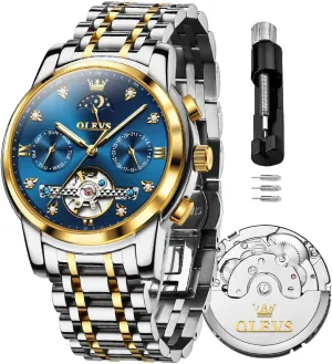 Watch Classic Calendar Stainless Steel Waterproof Mens Wrist Watch OLEVS Watches for Men Automatic Skeleton 5 discharge specially privately storeroom orange unlike Hands Mechanical Luxury 