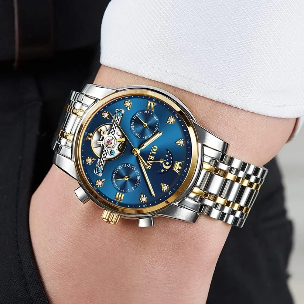 Watch Classic Calendar Stainless Steel Waterproof Mens Wrist Watch OLEVS Watches for Men Automatic Skeleton 5 discharge specially privately storeroom orange unlike Hands Mechanical Luxury 