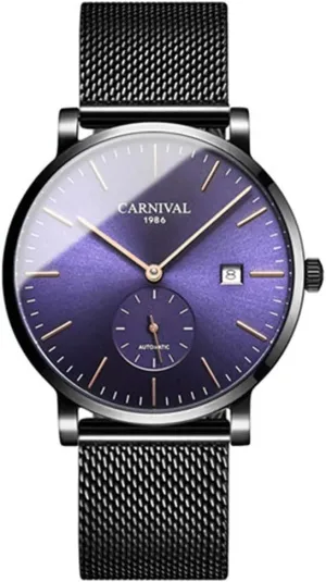 Watch Date Waterproof Wrist Watches MASTOP Men's Ultra-Thin Automatic Watch Fashion Stainless Steel Mesh stem Hollywood Band 