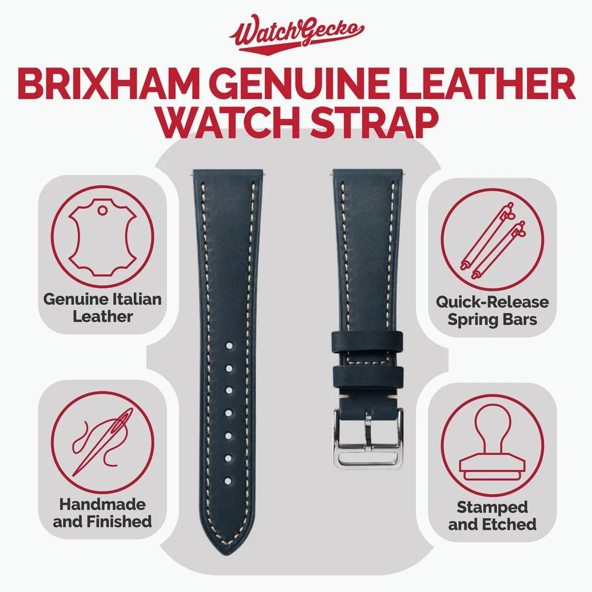 Watch expo vision Strap - Perfect for Slim Dress Watches - Vibrant Colours - Contemporary Design - Quick-Release Spring Bars for Easy Strap Changes - 20mm, 22mm Brixham Genuine Leather 