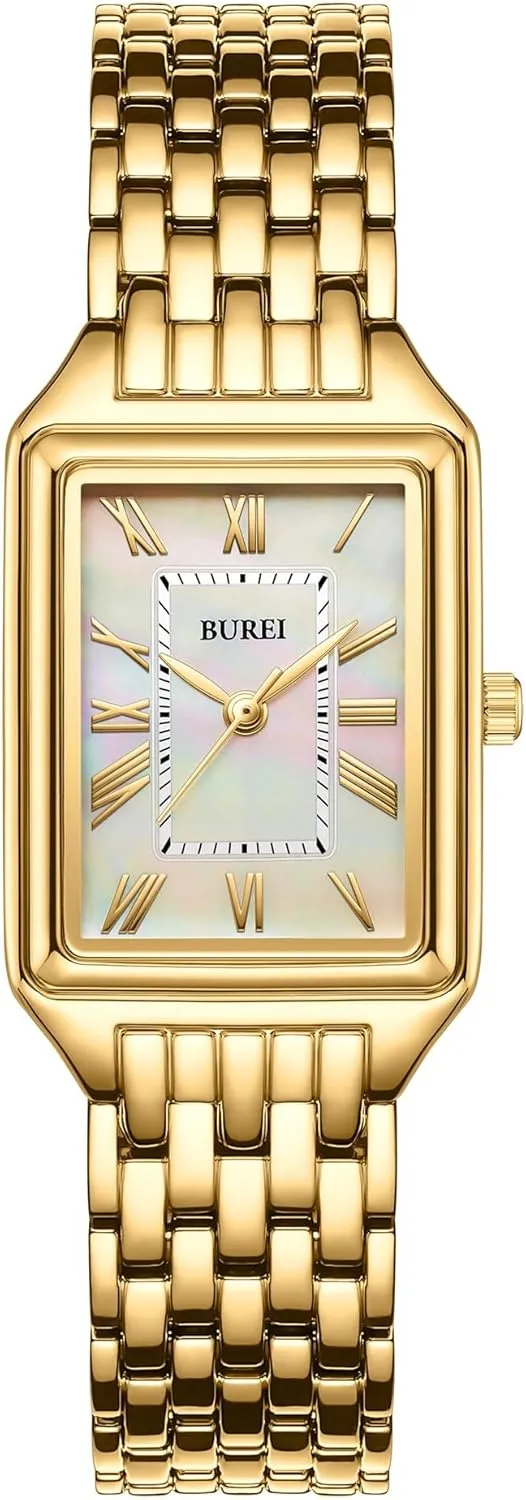 Watch Fashion Luxury Stainless Steel Ladies Square Watch Three Hands Quartz Waterproof Relogio enterprising corporate Feminino (Gold and Rose Gold),Gift for Women BUREI Women's 