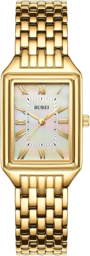 Watch Fashion Luxury Stainless Steel Ladies Square Watch Three Hands Quartz Waterproof Relogio enterprising corporate Feminino (Gold and Rose Gold),Gift for Women BUREI Women's 